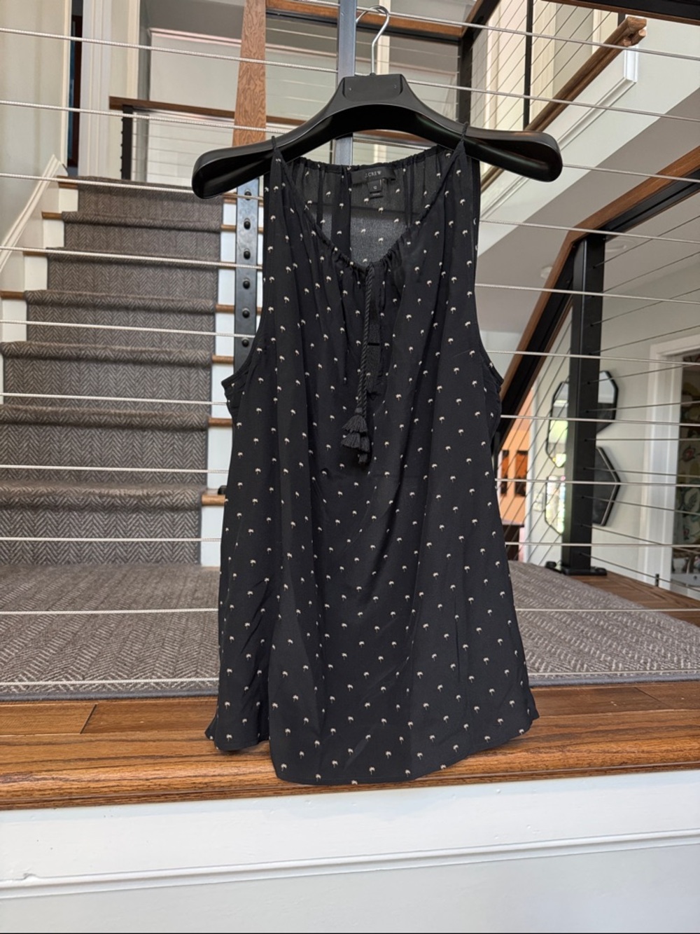 J Crew Sleeveless Black Palm Tree Printed Tie-Front Women's Top